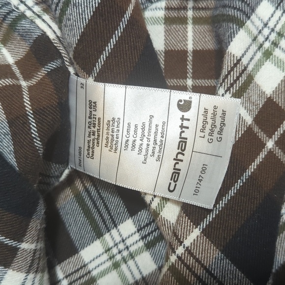 Carhartt Trumbull Plaid Flannel Shirt Relaxed Fit Long Sleeve Brown/Black Large - Picture 6 of 9